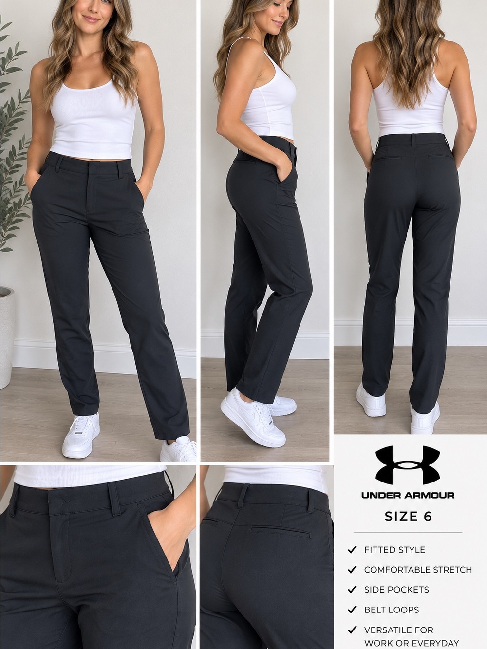 Under Armour Women's Black Straight-Leg Performance Trousers